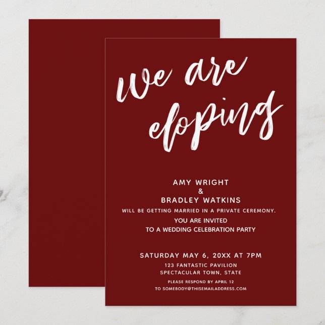 Invitación Recepción de Boda Nos Escapamos con Estilo Moderno (Anverso / Reverso)