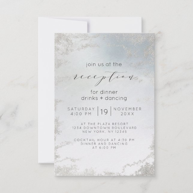 Invitación Recepción de Boda Ombre Dusty Blue Frosted (Anverso)
