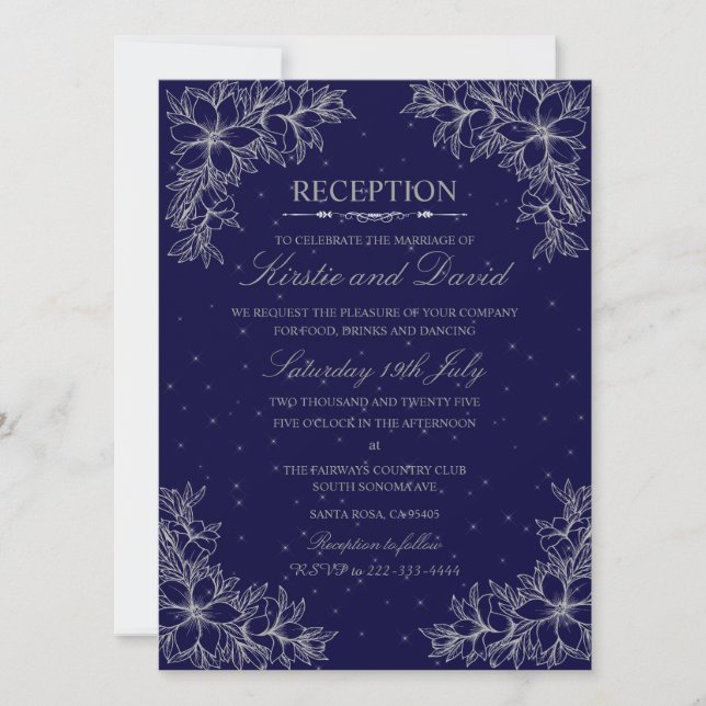 Invitación Recepción de Boda Ornate Floral de Plata (Anverso)
