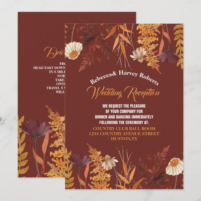 Invitación Recepción de boda otoño de Terracotta Wildflower (Anverso / Reverso)