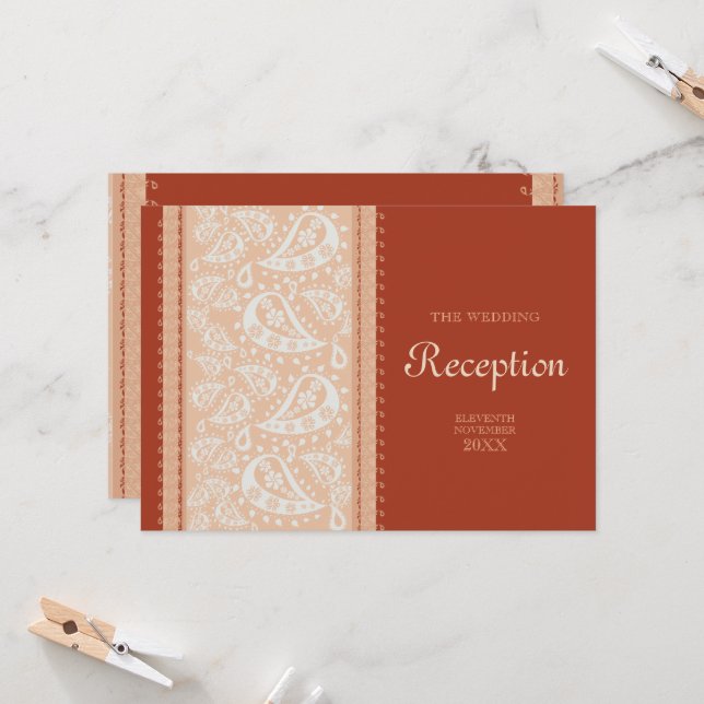 Invitación Recepción de Boda Paisley Spice (Anverso/Reverso In Situ)