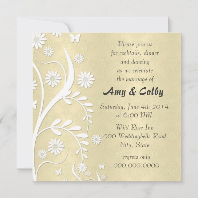 Invitación Recepción de Boda Pastel Amarillo Floral Damasco (Anverso)