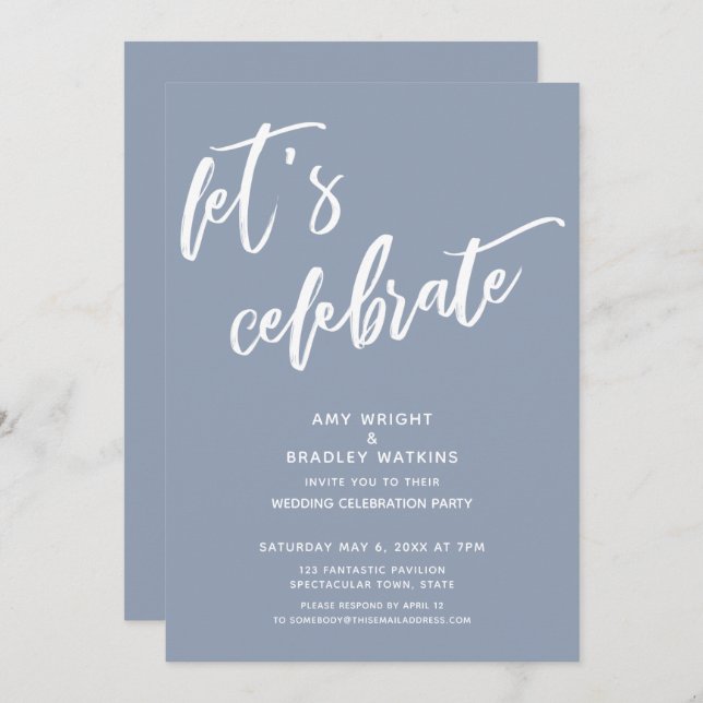 Invitación Recepción de Boda Polvoriento Azul Vamos a Celebra (Anverso / Reverso)
