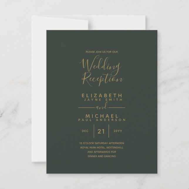 Invitación Recepción de Boda Presupuestaria de Oro Verde Oleí (Anverso)
