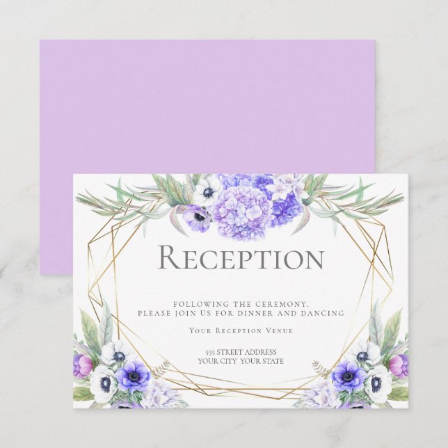 Invitación Recepción de Boda | Ramo Floral de Anémona Violeta (Anverso / Reverso)