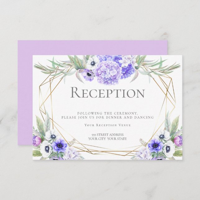Invitación Recepción de Boda | Ramo Floral de Anémonas Violet (Anverso / Reverso)