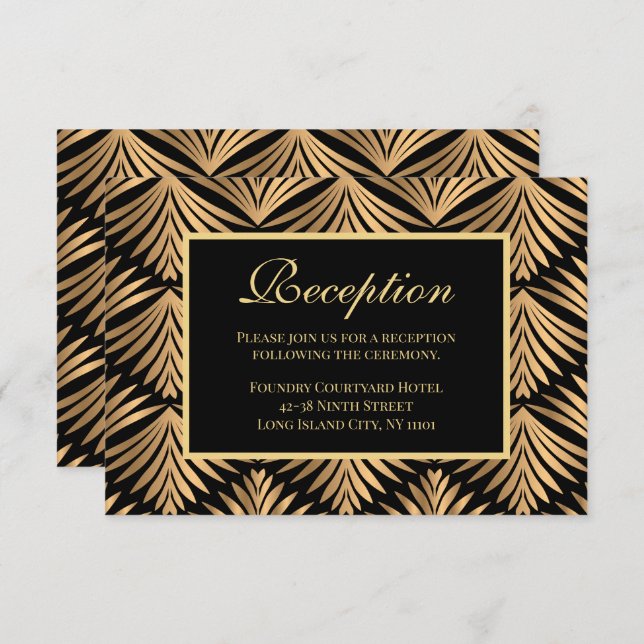 Invitación Recepción de Boda Retro Gold Black Art Deco Gatsby (Anverso / Reverso)