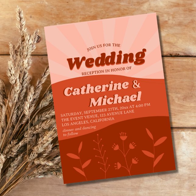Invitación Recepción de Boda Retro Groovy Naranja de Flor Sil (Subido por el creador)