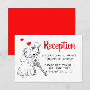 Invitación Recepción de Boda Roja Caricatura Novia Novio Vint