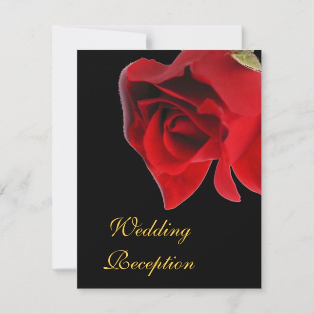 Invitación Recepción de boda rosa roja sobre negro (Anverso)
