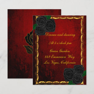 Invitación Recepción de Boda Rosas Negras Góticas Rojas Sangr