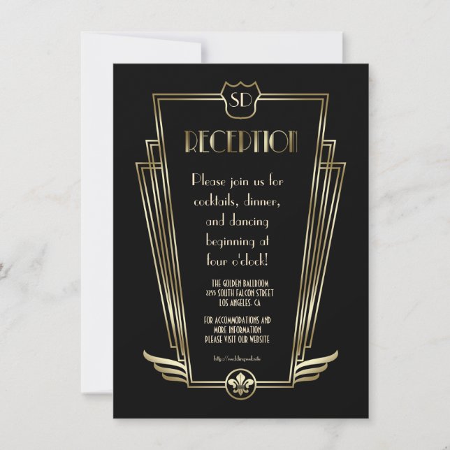Invitación Recepción de Boda Royal Gold Art Deco Monograma (Anverso)