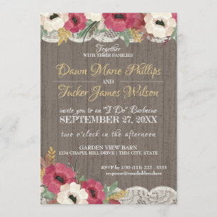Invitación Recepción de Boda Rústica BBQ con Encaje Floral Bo