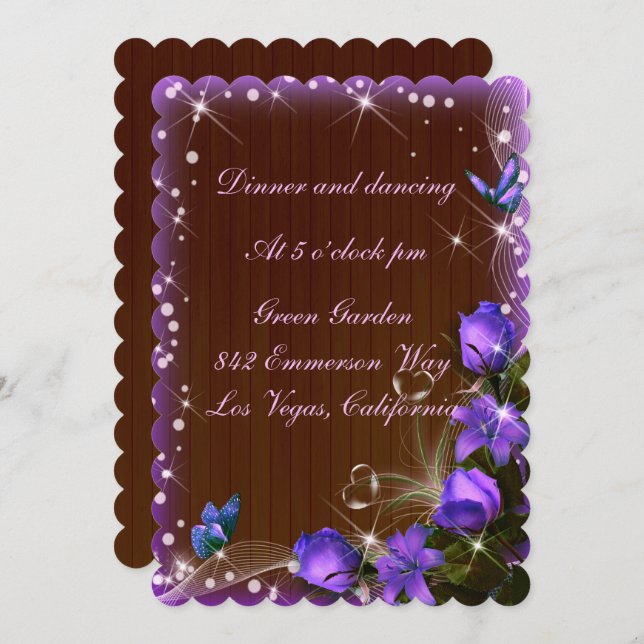 Invitación Recepción de Boda Rústica con Madera Oscura y Flor (Anverso / Reverso)
