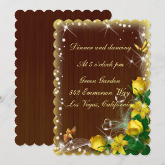 Invitación Recepción de Boda Rústica con Madera Oscura y Flor