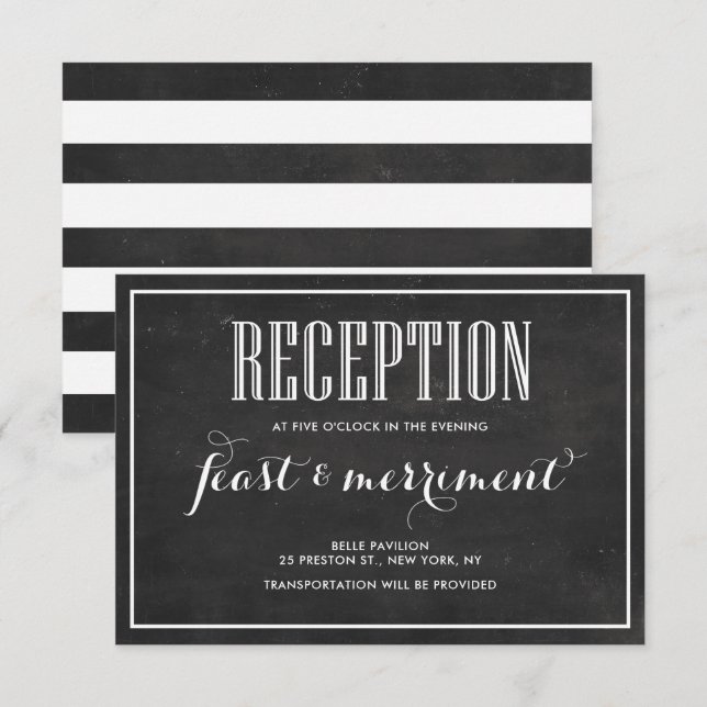 Invitación Recepción de boda rústica con pizarra para comer,  (Anverso / Reverso)