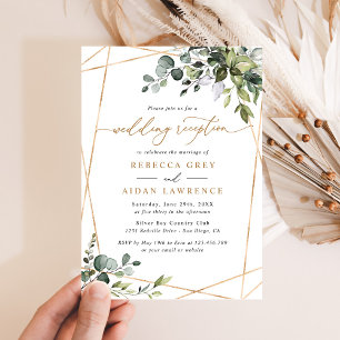 Invitación Recepción de boda rústica de eucalipto dorado