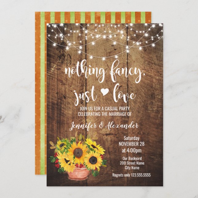 Invitación Recepción de Boda Rústica de Girasoles (Anverso / Reverso)