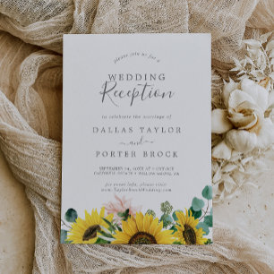 Invitación Recepción de Boda Rústica de Girasoles y Eucalipto