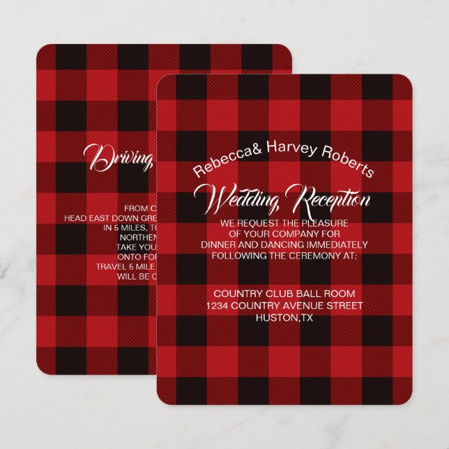 Invitación recepción de boda rústica de invierno con cuadros  (Anverso / Reverso)