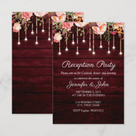 Invitación Recepción de Boda Rústica de Madera Marrón Floral