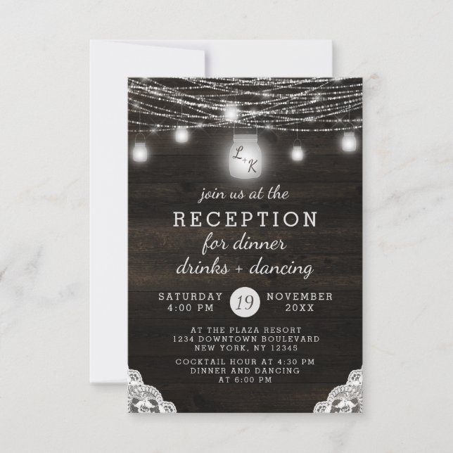 Invitación Recepción de Boda Rústica de Madera y Boda de enca (Anverso)