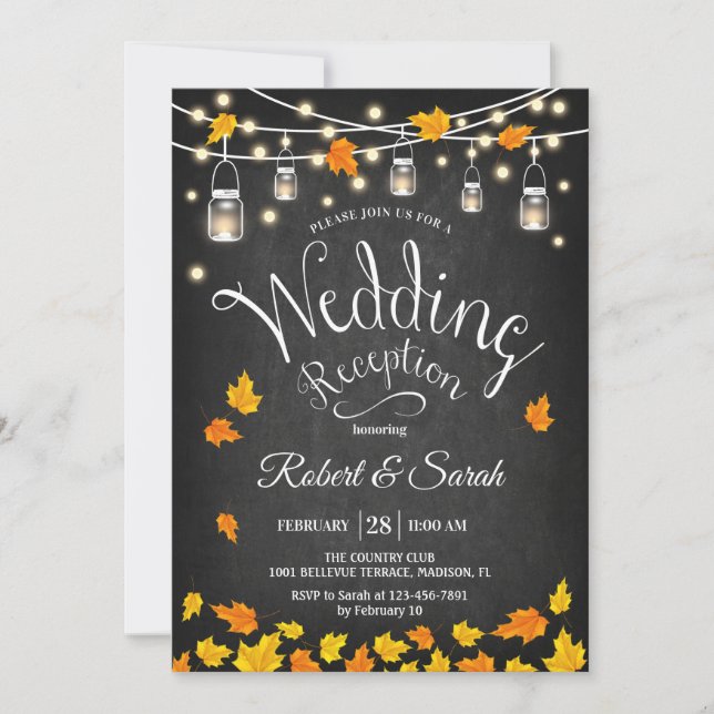 Invitación Recepción de Boda Rústica de Otoño en Pizarra (Anverso)
