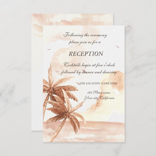 Invitación Recepción de Boda Rústica de Palmas Tropicales (Anverso / Reverso)
