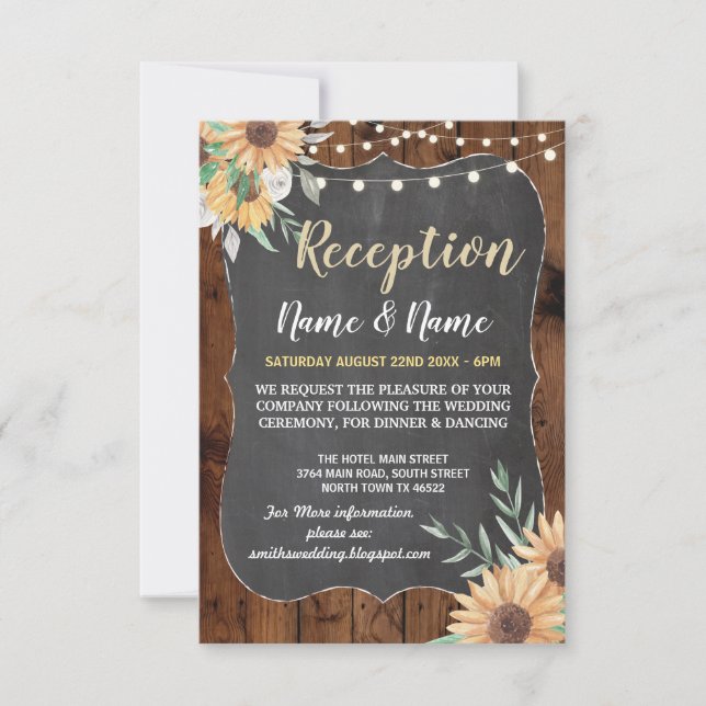 Invitación Recepción de Boda Rústica Floral Madera de Girasol (Anverso)