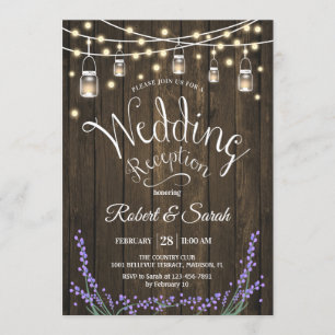 Invitación Recepción de Boda Rústica - Madera, Lavanda e Ilum