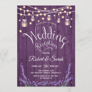 Invitación Recepción de Boda Rústica - Madera Lila Lavanda