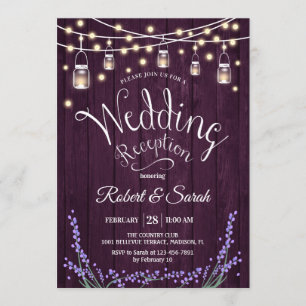 Invitación Recepción de Boda Rústica - Madera Púrpura Lavanda