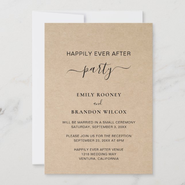 Invitación Recepción de Boda Rústica Simple y Elegante (Anverso)