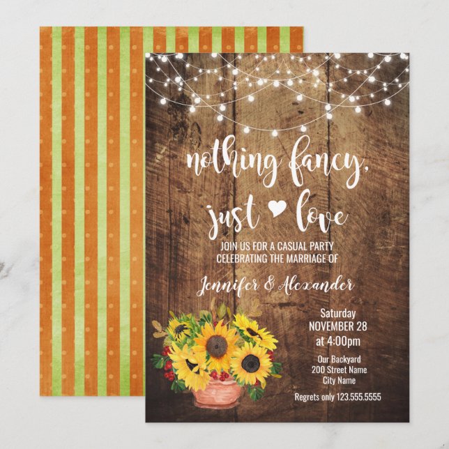 Invitación Recepción de boda rústica Sunflowers (Anverso / Reverso)