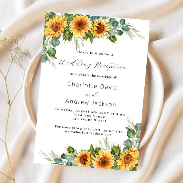 Invitación Recepción de boda rústica Sunflowers eucalipto (Subido por el creador)