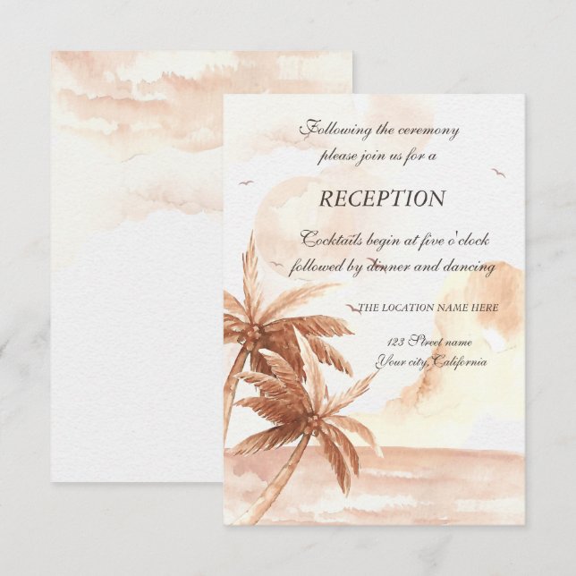 Invitación Recepción de Boda Rústica Tropical de Palmeras (Anverso / Reverso)