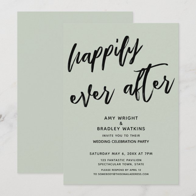 Invitación Recepción de Boda Sage Felices para Siempre (Anverso / Reverso)