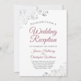 Invitación Recepción de boda Silver Curls Dusty Rose sobre Bl