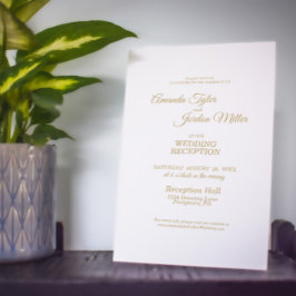Invitación Recepción de boda simple caligrafía de oro