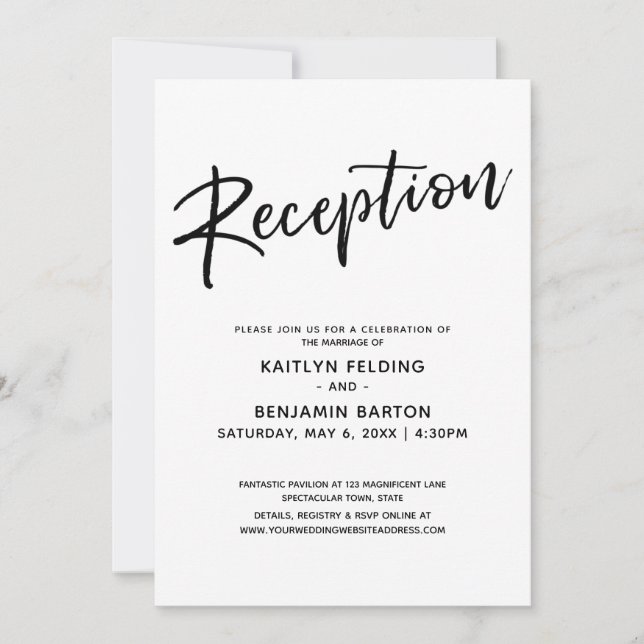 Invitación Recepción de Boda Simple con Letra Moderna Informa (Anverso)