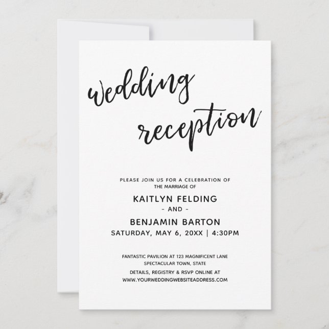 Invitación Recepción de Boda Simple con Letra Moderna Informa (Anverso)