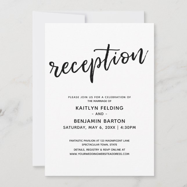 Invitación Recepción de Boda Simple con Letra Moderna Informa (Anverso)