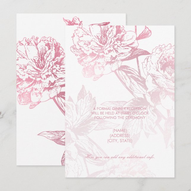 Invitación Recepción de Boda Simple Floral Dorado Rosa Solo (Anverso / Reverso)