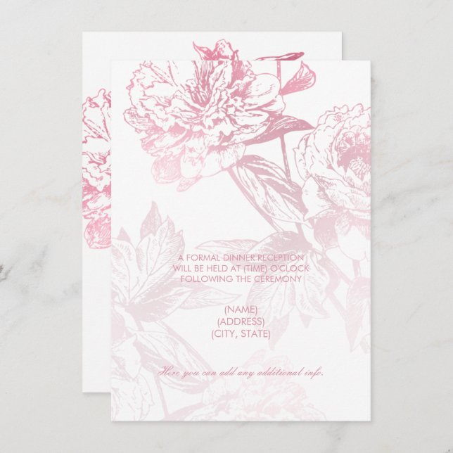 Invitación Recepción de Boda Simple Floral en Rosa Dorado (Anverso / Reverso)