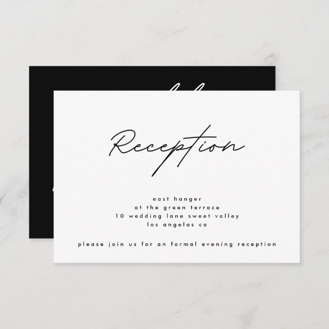Invitación Recepción de Boda Simple y Elegante en Blanco y Ne (Anverso / Reverso)