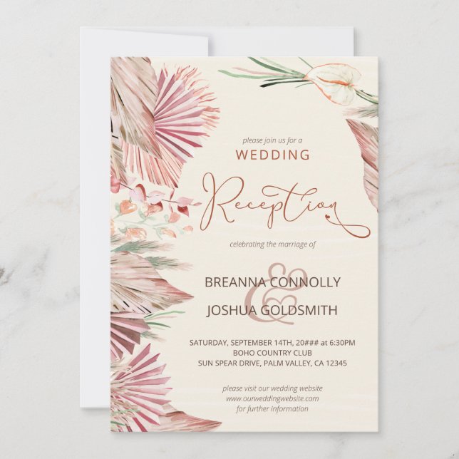 Invitación Recepción de Boda Solo Follaje Seco de Palma Boho (Anverso)