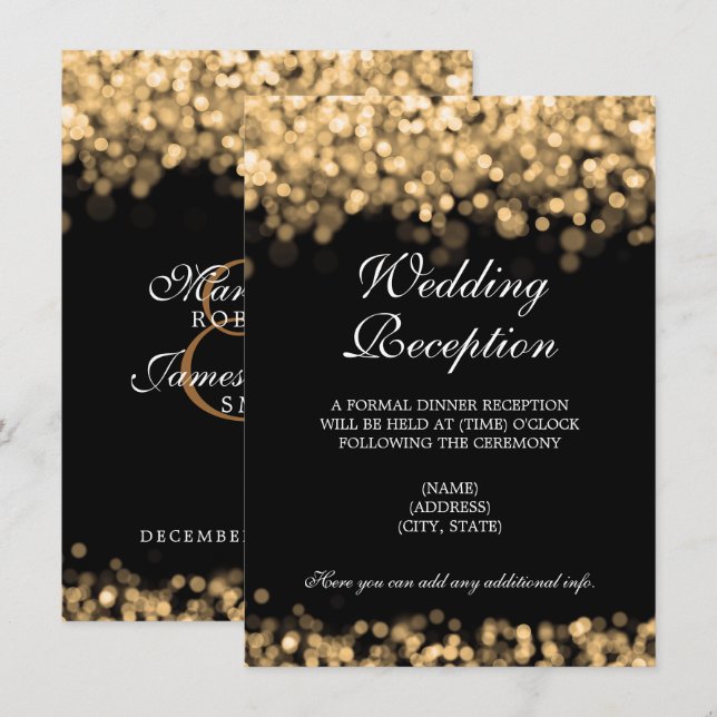 Invitación Recepción de Boda Solo Luces Doradas (Anverso / Reverso)