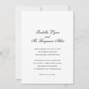 Invitación Recepción de Boda Tradicional en Blanco y Negro