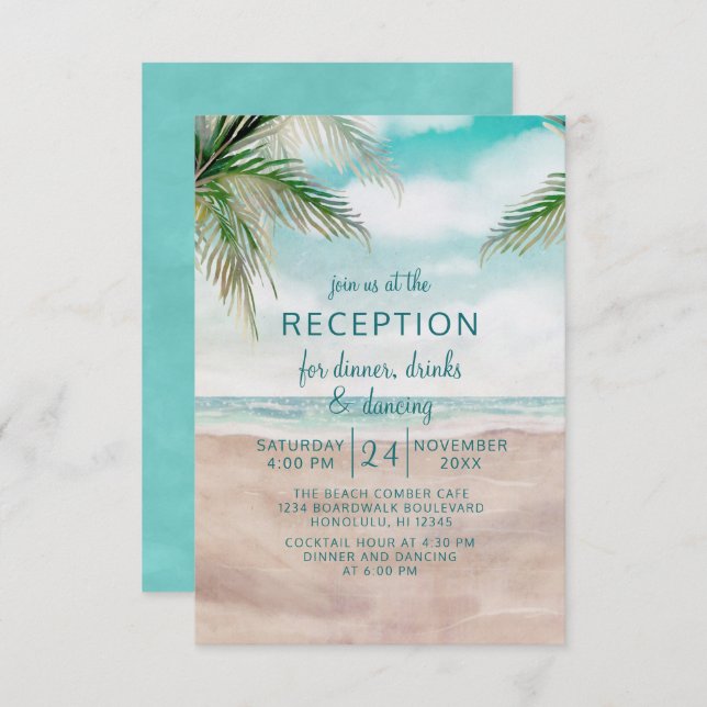 Invitación Recepción de Boda Tropical Brisa de la Isla (Anverso / Reverso)