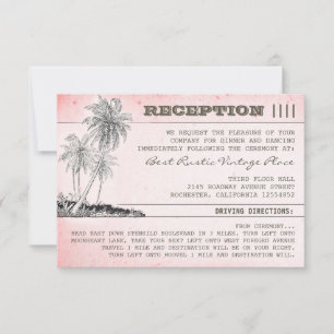 Invitación recepción de boda tropical con palmeras rosadas en
